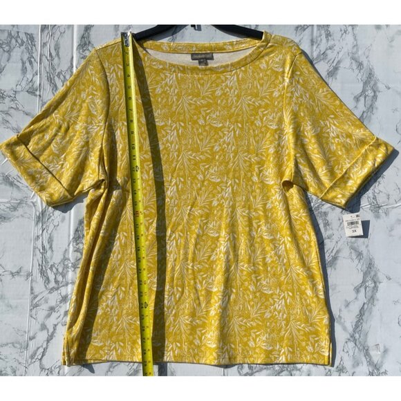 Style & Co Womens Dainty Golden Floral Print Essential Elbow Sleeve Tee 3X - Picture 3 of 7